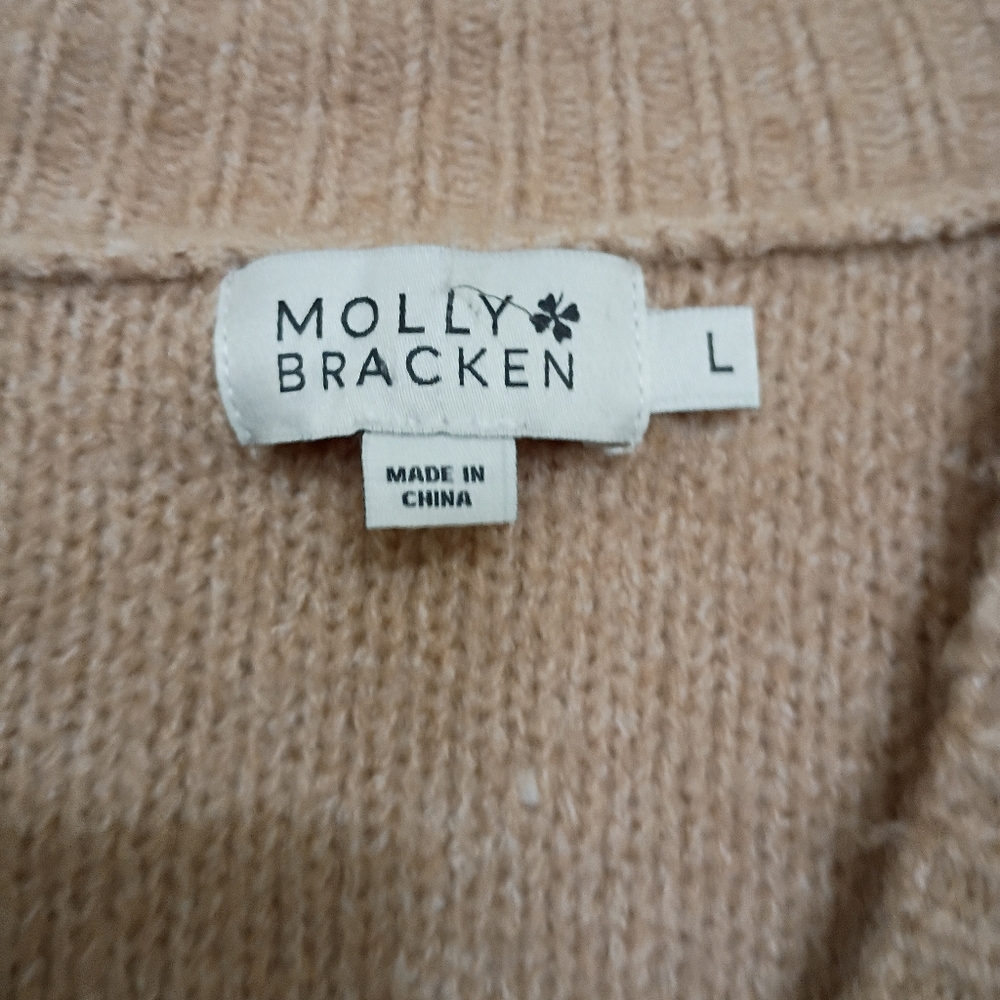 Molly Bracken V-Neck Pointelle Knit Boxy Cardigan Sweater Large Minimalist - Picture 7 of 13